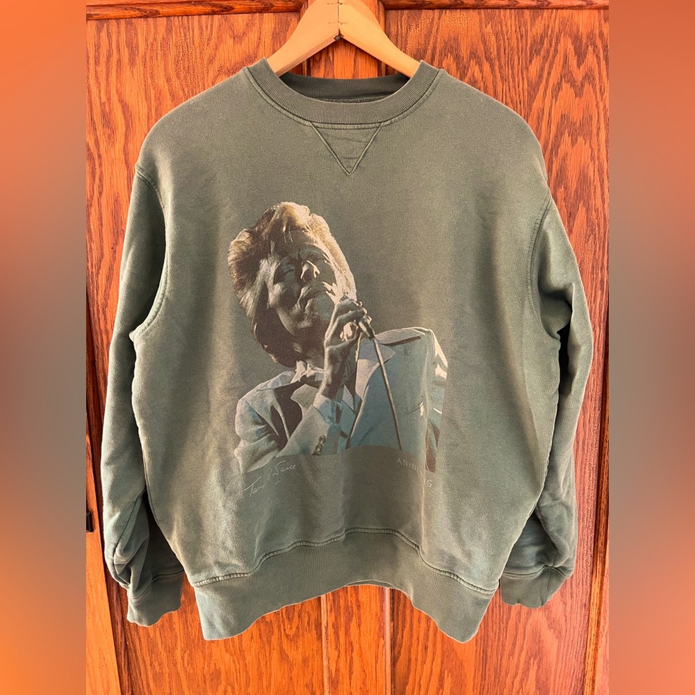 ANINE BING Ramona Bowie Organic Cotton Sweatshirt Green XS EUC